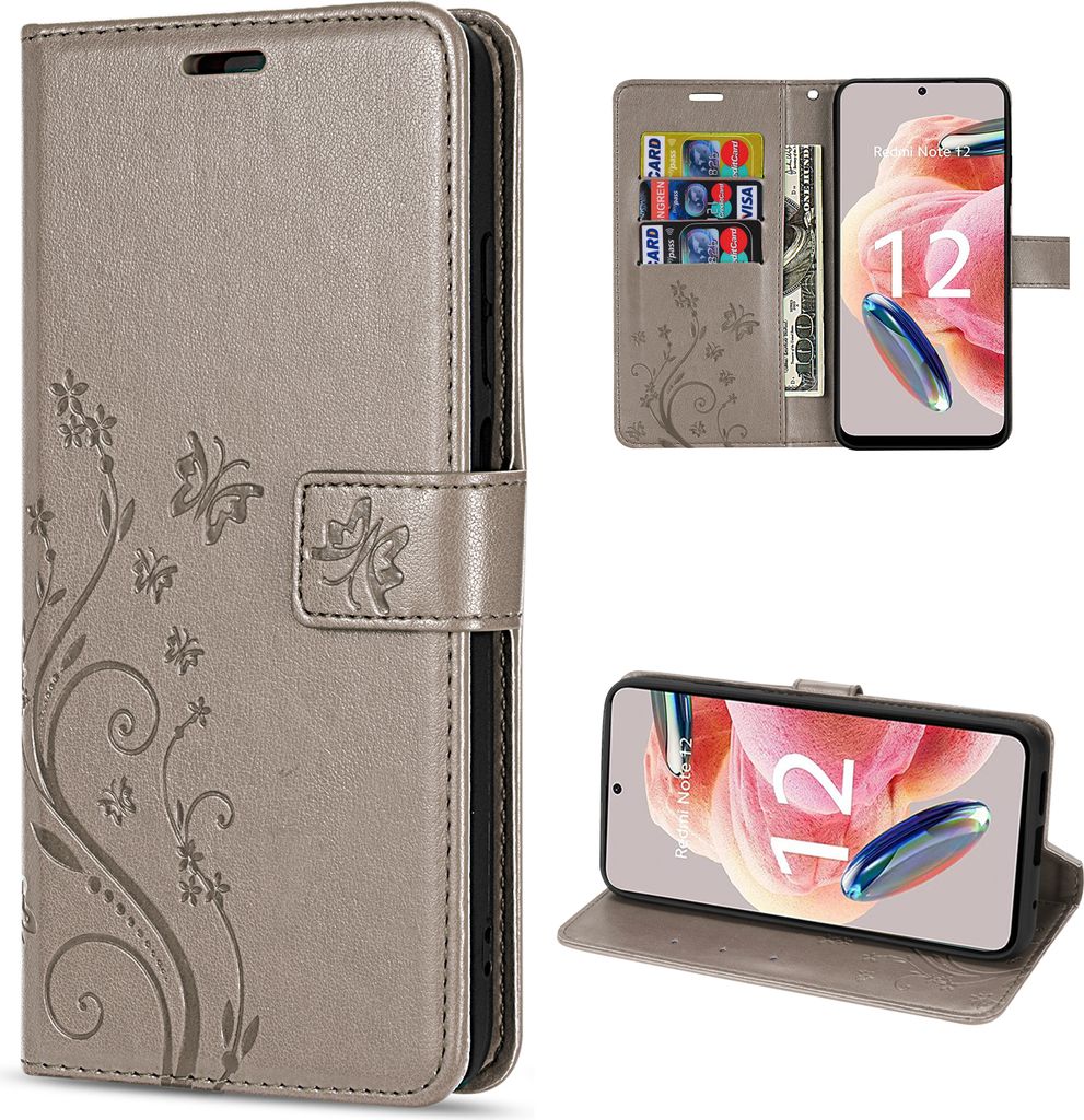 Handyhülle Xiaomi Redmi Note 12 5G / Poco X5 5G, Handy Tasche Wallet Case Flip Cover Grau