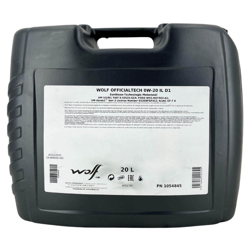 Wolf OfficialTech 0W-20 IL D1 20 Liter (1054845)