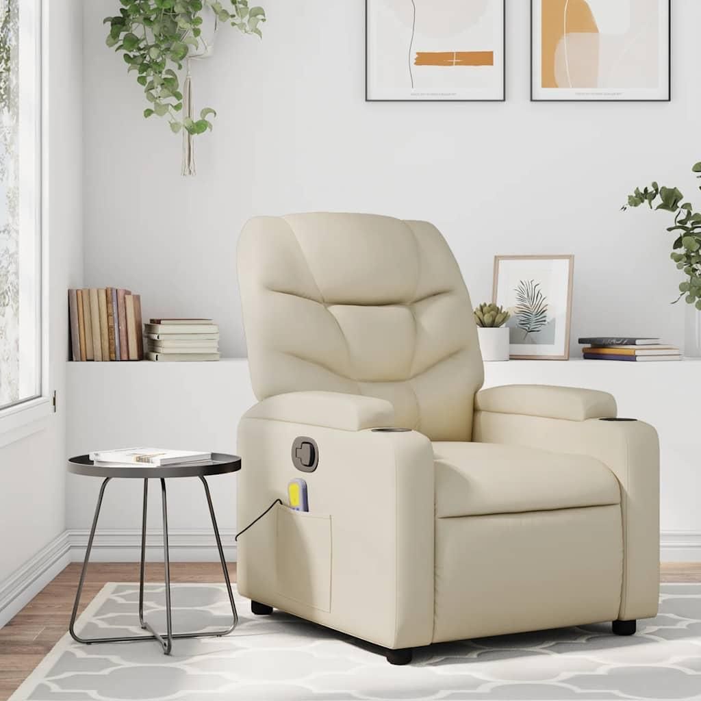 Möbel Massagesessel mit Relaxfunktion, Kunstleder, Creme - Fernseh- & Relaxsessel 3205644