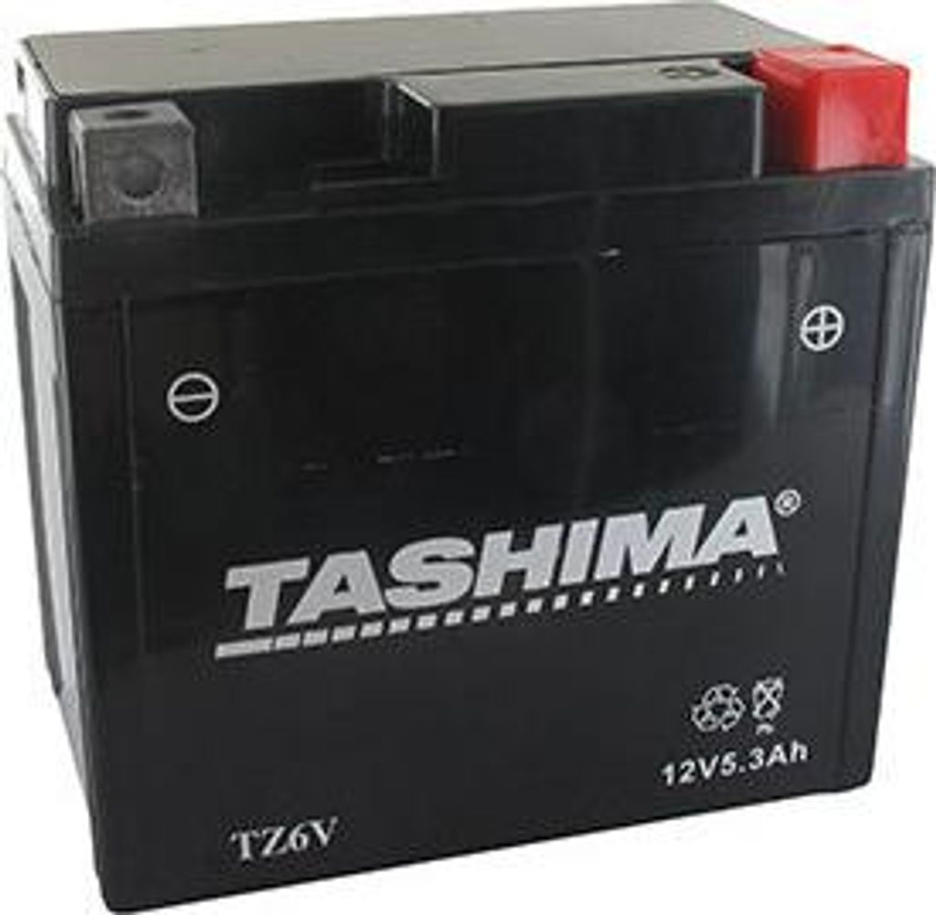 Erweiterte und wartungsfreie Batterie (AGM) 12V, 5A. L: 113mm, B: 70mm, H: 105mm, + rechts. - Batterie vor dem Einfüllen von Säure einsetzen