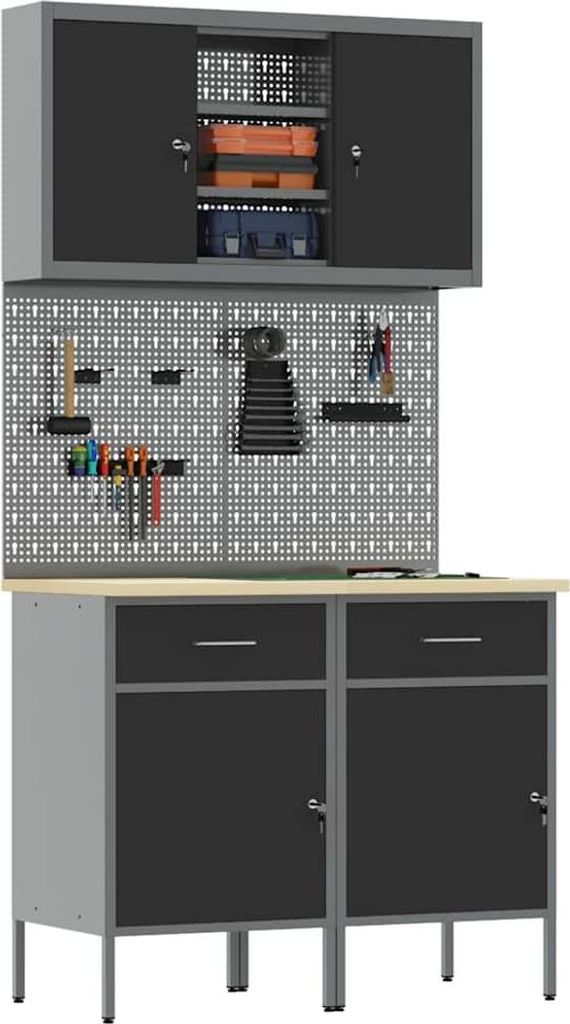 vidaXL Werkbank mit Schubladen 8 pcs Grau 100 x 55 x 200 cm Stahl