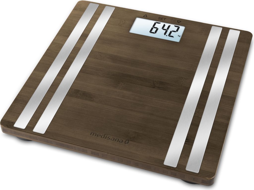 Báscula electrónica para personas, rectangular, de bambú y Imagen del producto 