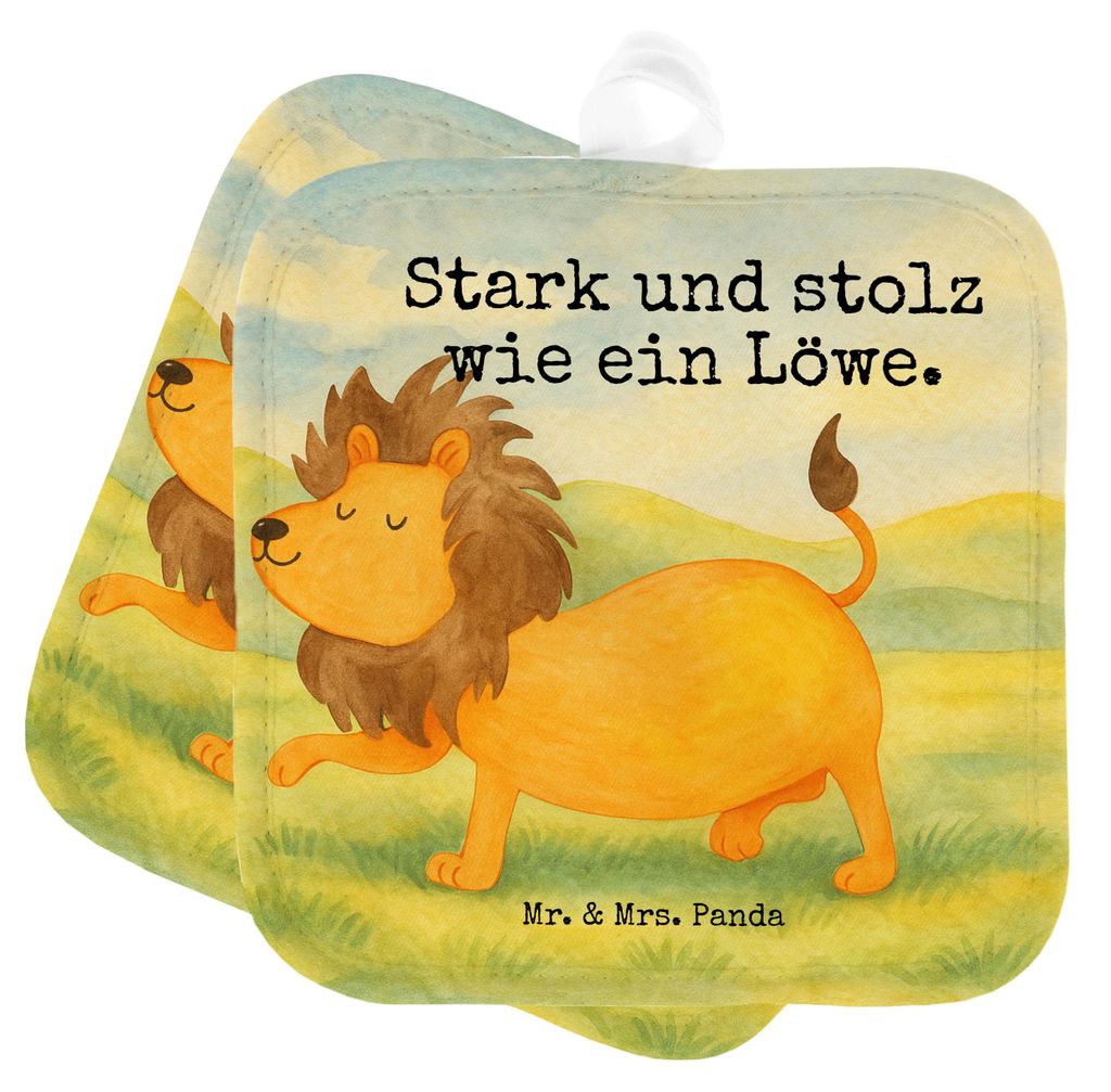 Mr. & Mrs. Panda Topfuntersetzer Sternzeichen Löwe Design - Weiß - Geschenk, Topflappen Set, Kochlappen, Topflappenset, August, topfhalter, Gebur...