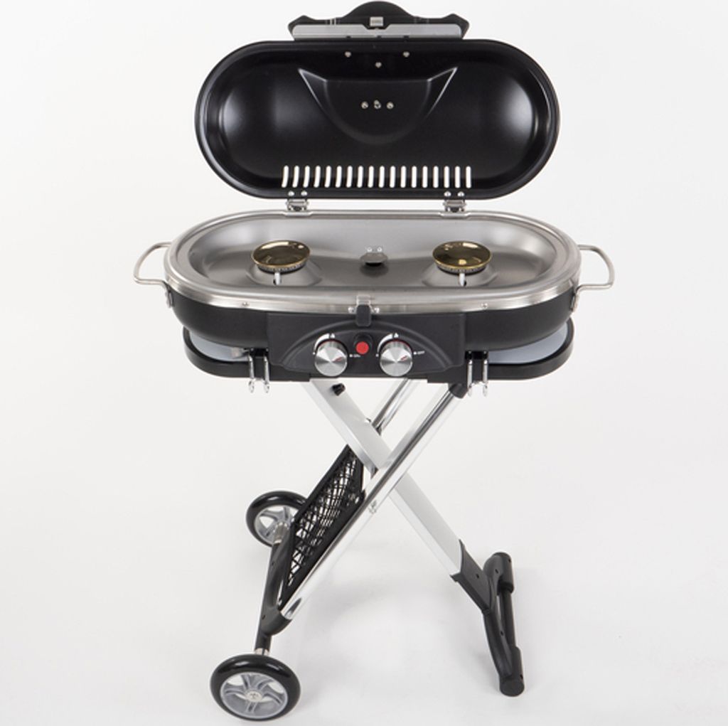 Camp4 Trolley Grill - 50mbar Piezo-Zündung 2-Kochplatten BBQ Tischgasgrill Tischgrill Camping Campinggrill