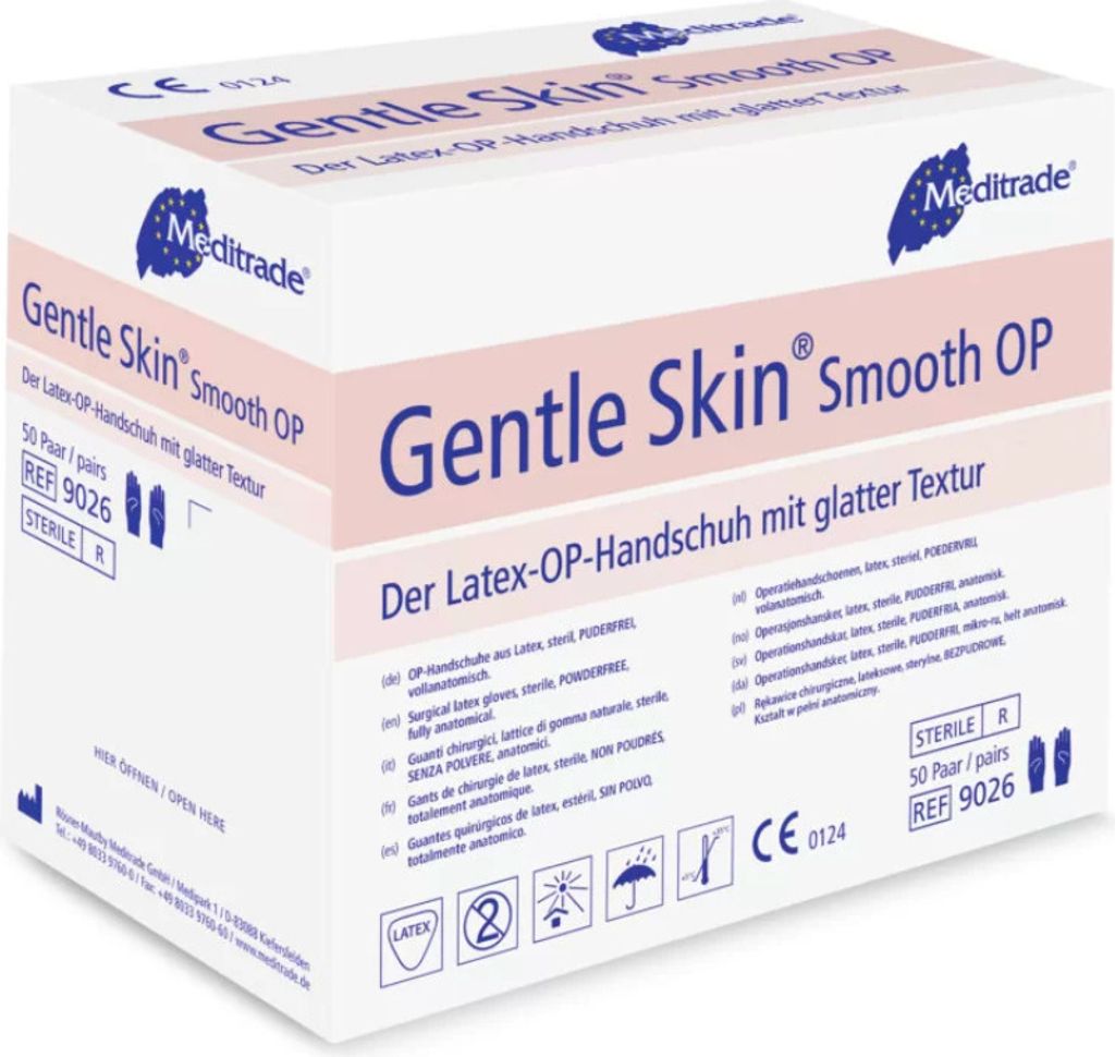 4x Gentle Skin Smooth OPOP-Handschuh aus Latex, steril, puderfrei, Gr. 7,5 | Packung (50 Stück)