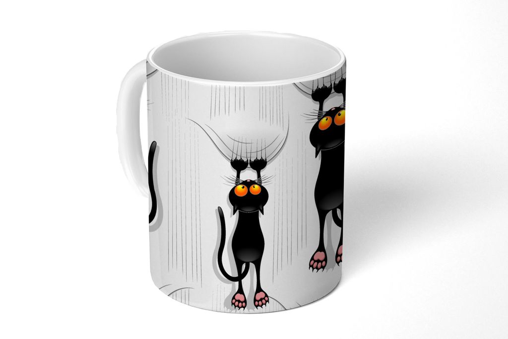 KitchenYeah Tasse Kaffeetasse Kaffeebecher 350 ml Muster - Katze - Schwarz - Jungen - Mädchen - Kinder - Kinder Teetasse - Fototasse - Becher - ...
