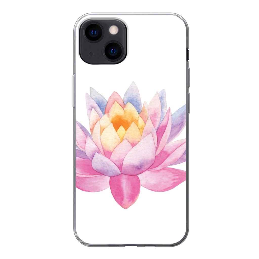 MuchoWow Handyhülle Schutzhülle Hülle für iPhone 13 Aquarell - Blume - Seerose Silikon Softcase Handy Hülle - Karteninhaber