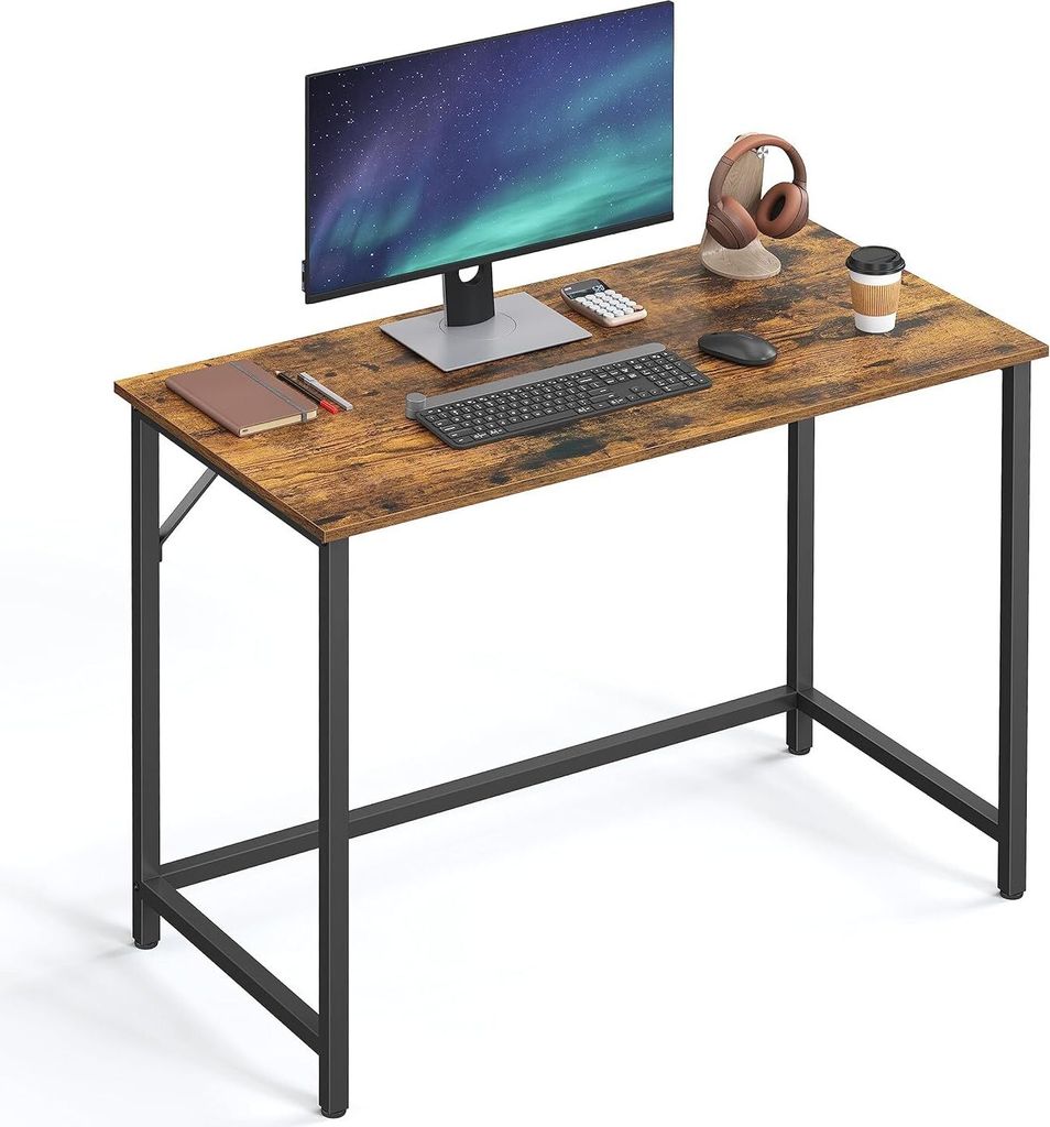 Grau + SchwarzVASAGLE Schreibtisch, Kleiner Computerschreibtisch, Büro für Arbeitszimmer, Schlafzimmer, 50 x 100 x 76 cm, Industriedesign