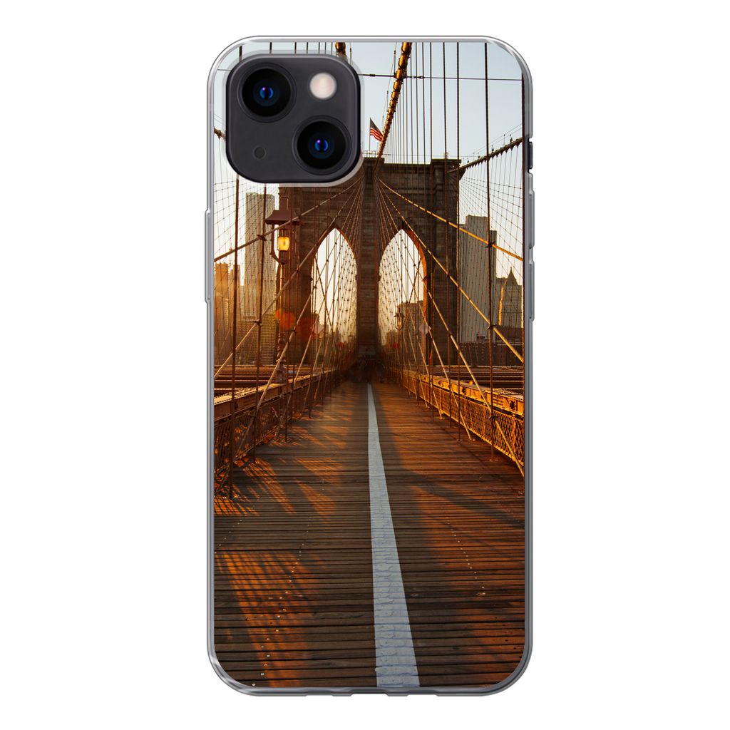 MuchoWow Handyhülle Schutzhülle Hülle für iPhone 13 mini Brooklyn Bridge in New York bei Sonnenuntergang Silikon Softcase Handy Hülle - Soft...