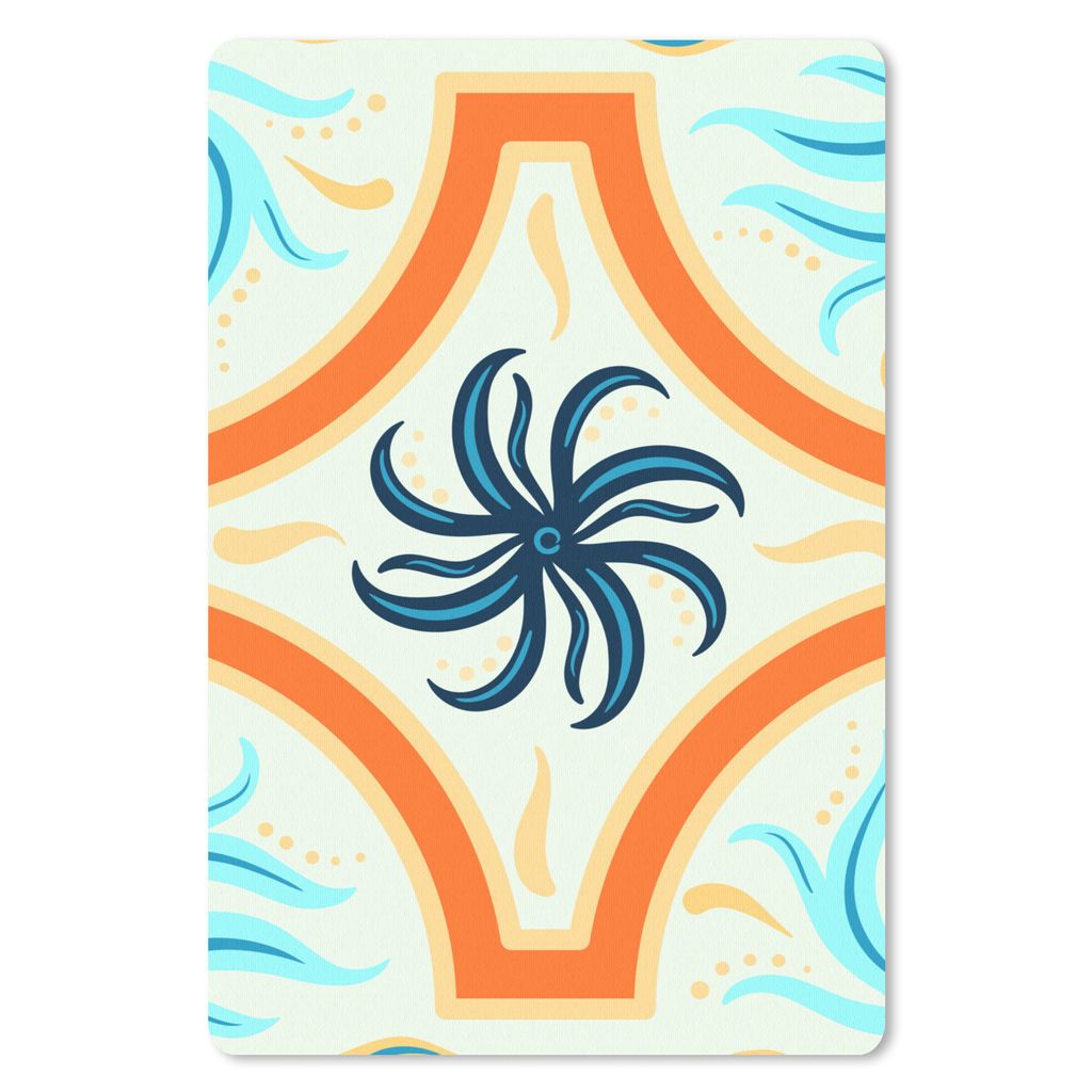 MuchoWow Mauspad Mousepad Blume - Rahmen - Orange - Blau 40x60 cm - Mousepads - Maus Mat - Pad - Mausunterlage - Schreibtisch Accesoire