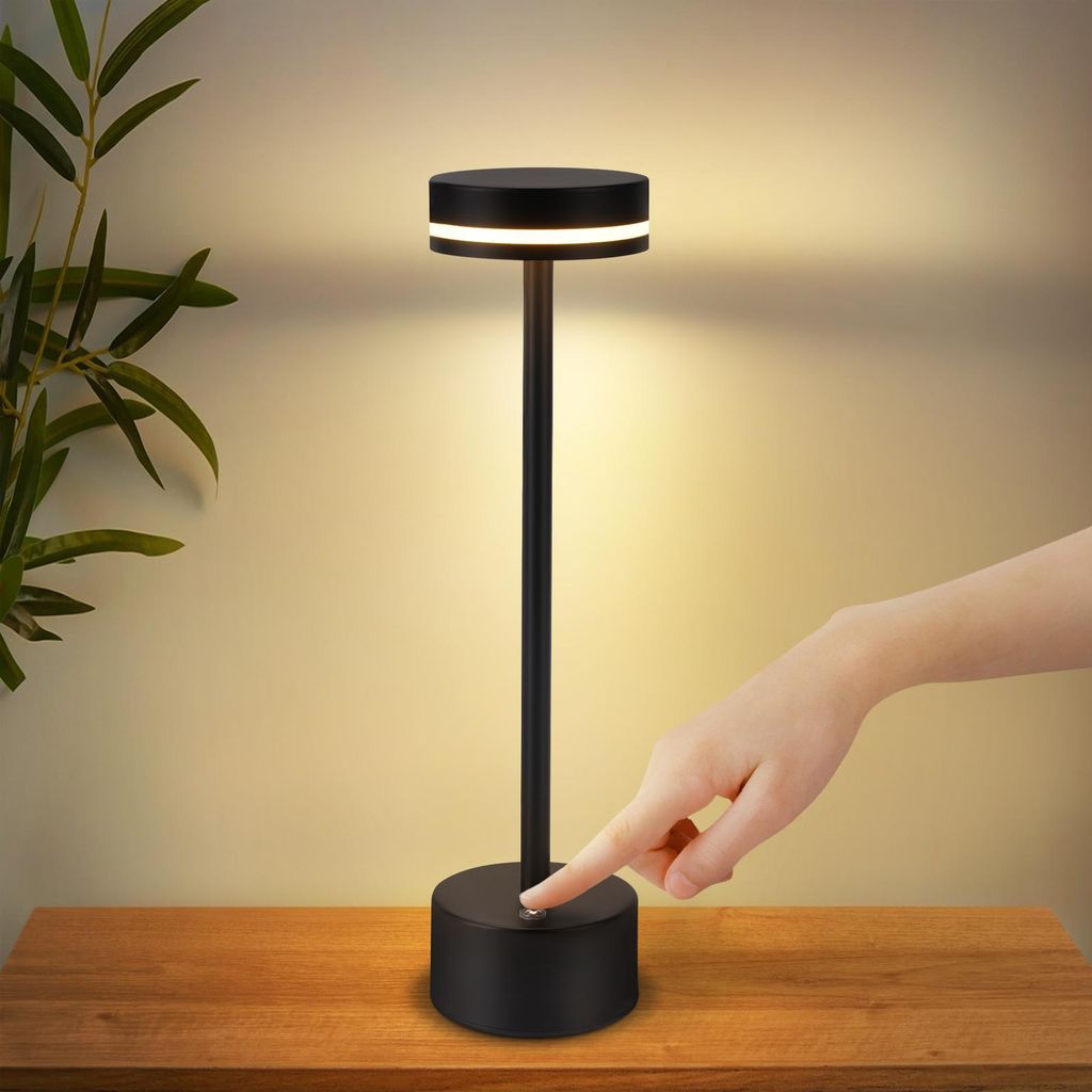 ZMH Tischlampe Kabellos LED Tischleuchte Akku Nachttischlampe Dimmbare 3000K-6500K mit USB-C Touch Lampe Schwarz Tischlampen für Schlafzimmer Essz...