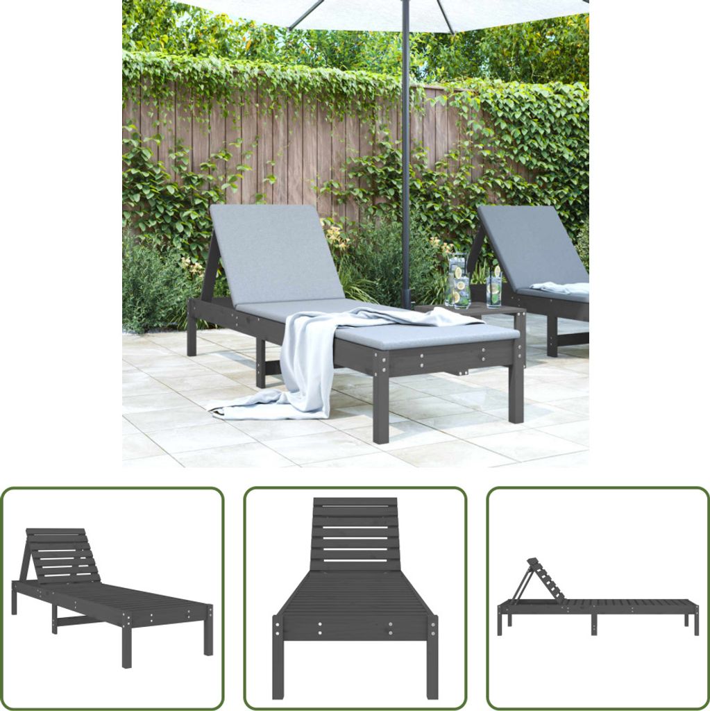 The Living Store Sonnenliege Grau 199,5x60x74 cm Massivholz Kiefer