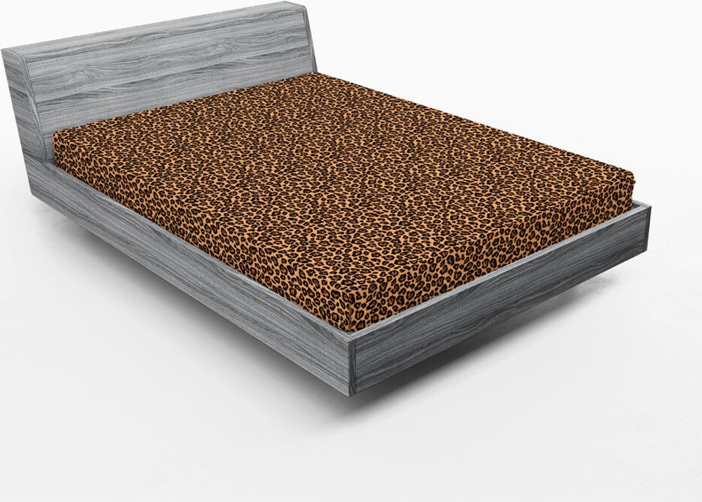 ABAKUHAUS Leopard-Druck Spannbetttuch, Leopard Textur Illustration exotische afrikanische Fauna inspiriert Muster, 135 x 190 cm, Orange Schwarz
