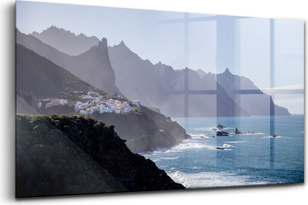120x60 - Glasbilder - Bilder auf Wandbild - Foto auf Glas - Blick auf Berge am Meer
