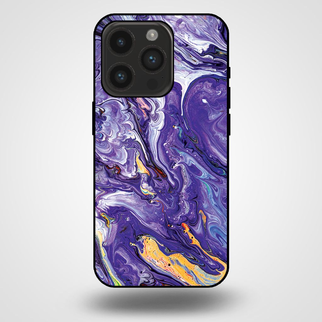 Smartphonica Handytasche für iPhone 14 Pro mit Marmordruck - TPU Rückendeckung Fall Marmor Design - Gold Purple