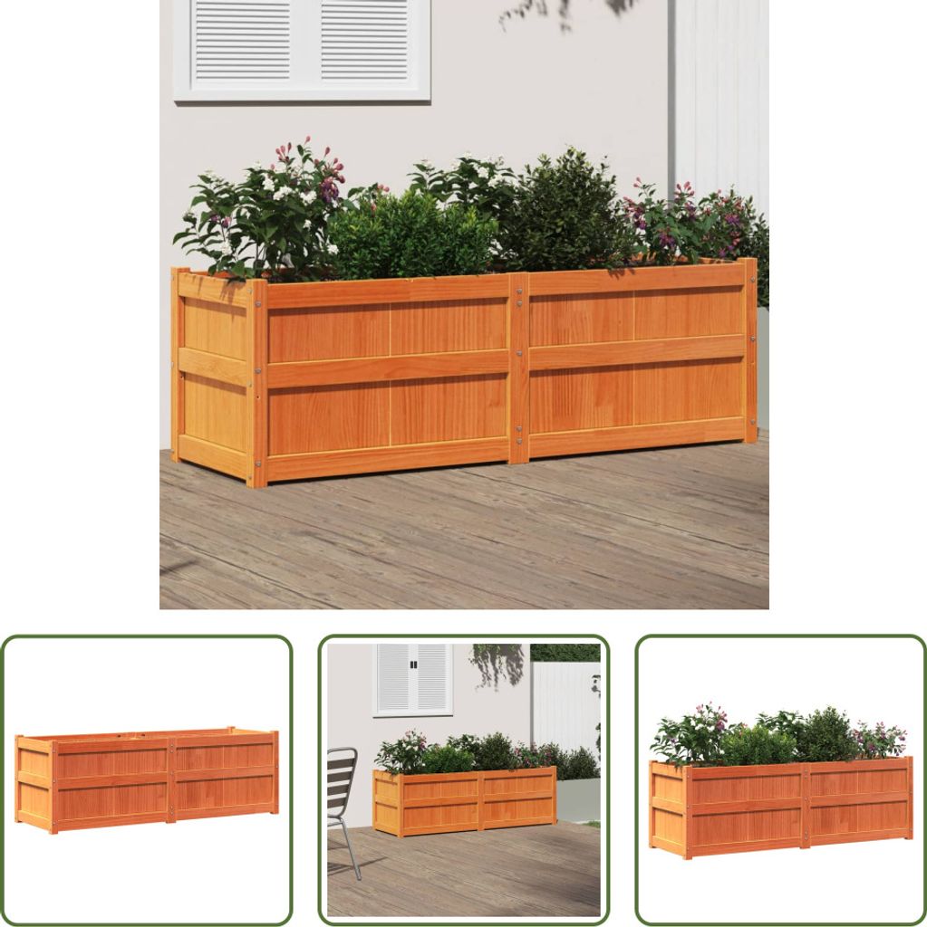 The Living Store Pflanzkübel Wachsbraun 150x50x50 cm Massivholz Kiefer