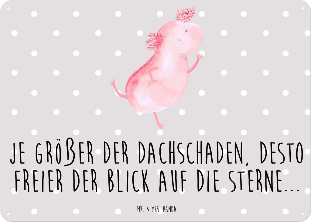 Mr. & Mrs. Panda Wandbild Axolotl Tanzen DIN A5 - Grau Pastell - Geschenk, Verrückt, Lurch, Blechtafel, Retro Blechschild, gut Gelaunt, Schwanzlur...
