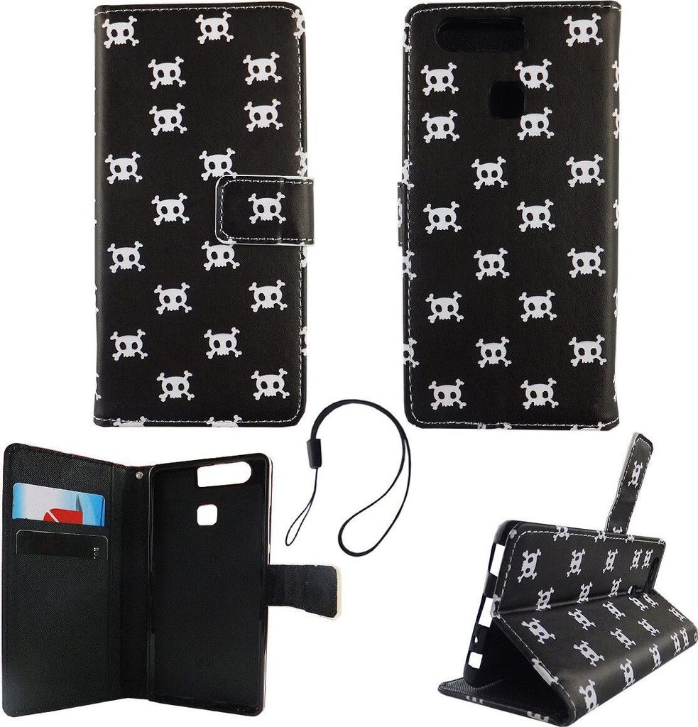 Handyhülle Tasche für Handy Huawei P9 Polka Dot Totenkopf