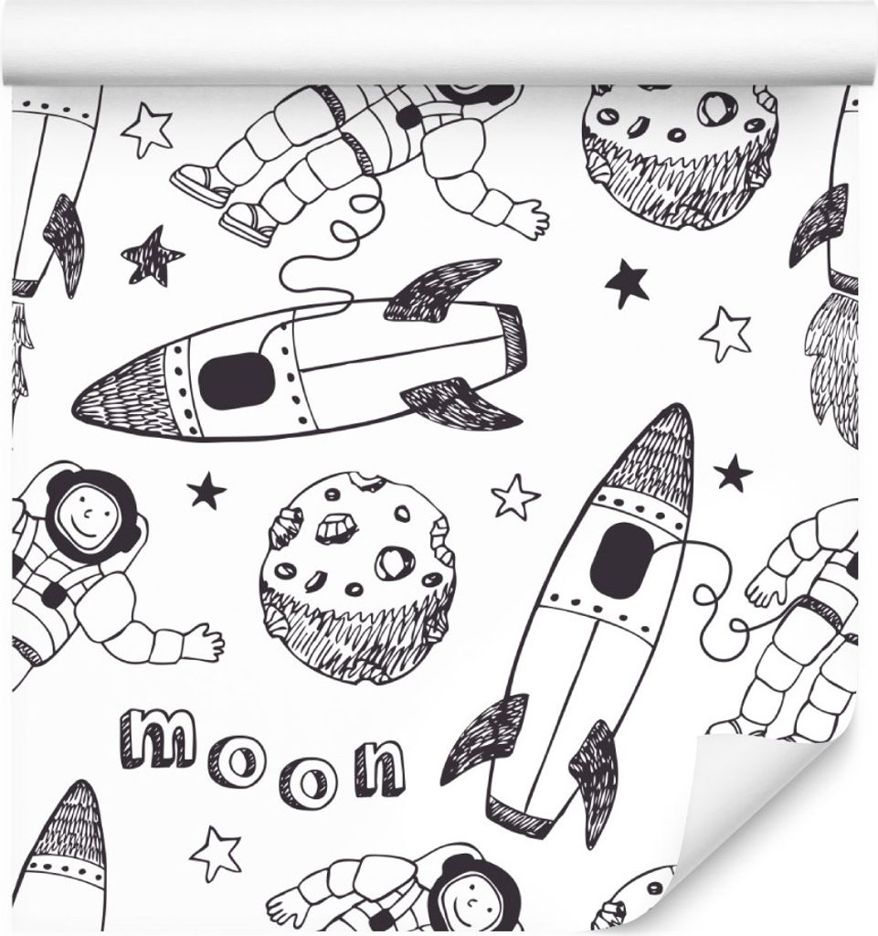 10m VLIES TAPETE Rolle Kinderzimmer Kosmos Kosmonauten Raketen Sterne XXL