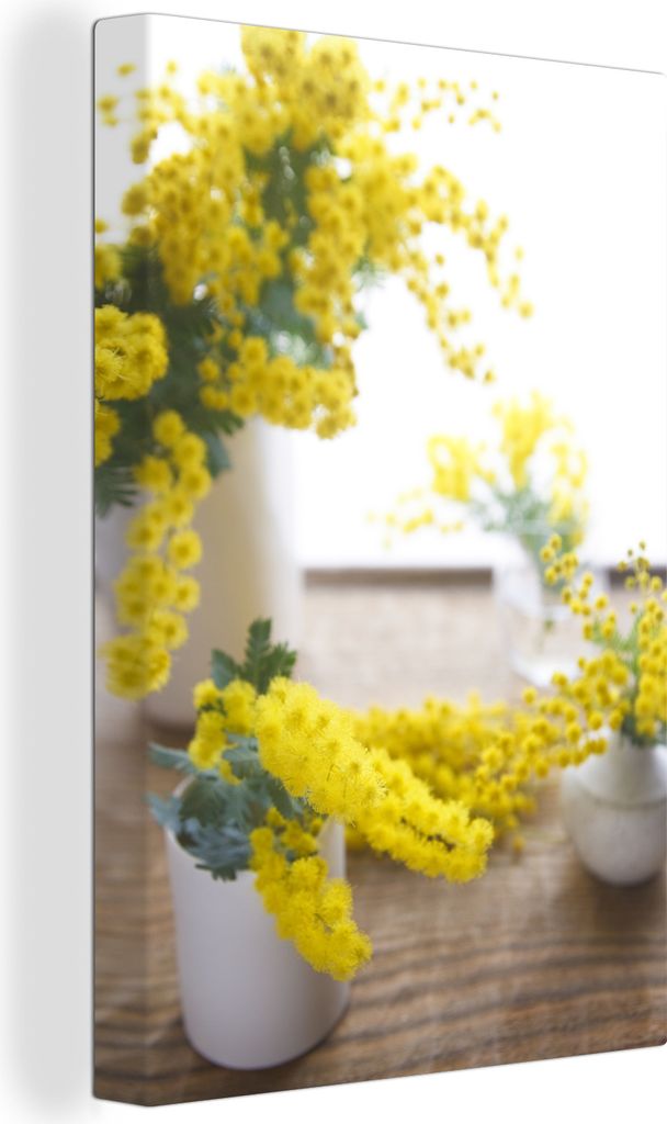 OneMillionCanvasses - Leinwandbilder - 90x140 cm, Akazienblüten in Töpfen in einem Wohnzimmer, Wandbilder Kunstdruck Wanddekoration - Foto auf ...