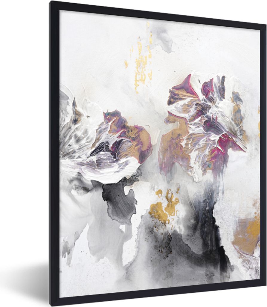MuchoWow Gerahmtes Poster Farbe - Farben - Weiß - Abstrakt- Gold 60x80 cm - Poster mit Schwarzem Bilderrahmen Wandposter Rahmen Foto Bilder - Pr...
