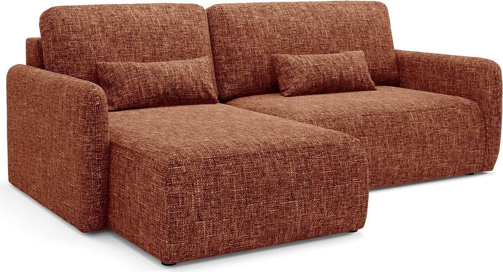 Pagno - Schlafsofa mit Ottomane, 207x148 cm Dunkelorange, Stauraum