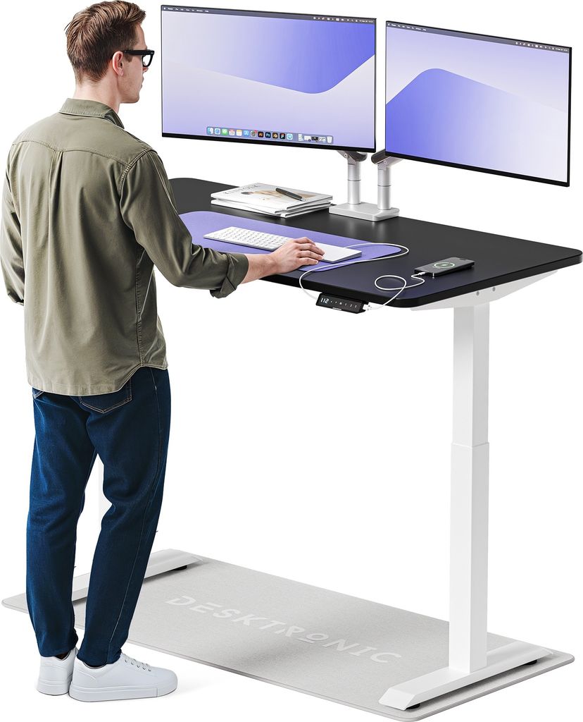 Desktronic HomeOne Elektrisch höhenverstellbarer Schreibtisch 140x70cm Weiß/Schwarz mit Memory-Funktion, Anti-Kollisions Technologie, USB-A und U...