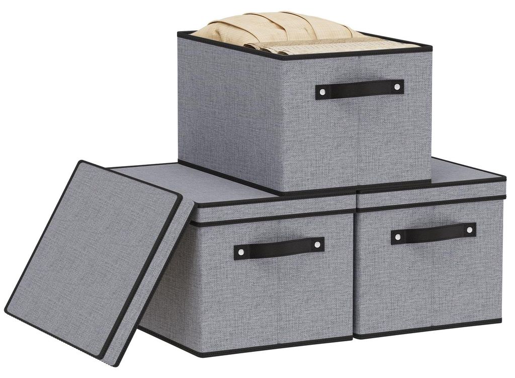 3-teiliges Aufbewahrungsset aus Stoff, Aufbewahrungskorb mit Deckel, Aufbewahrungsboxen, Kleiderbox, Kleiderschrank-Organizer, mit Griffen