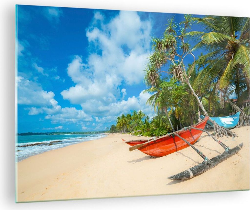 Bilder auf glas - Golf Ozean Palme Boot - 70x50cm - Glasbilder - Wandbilder - Kunstdruck - zum Aufhängen bereit - Wanddekoration aus Glas - Glas B...