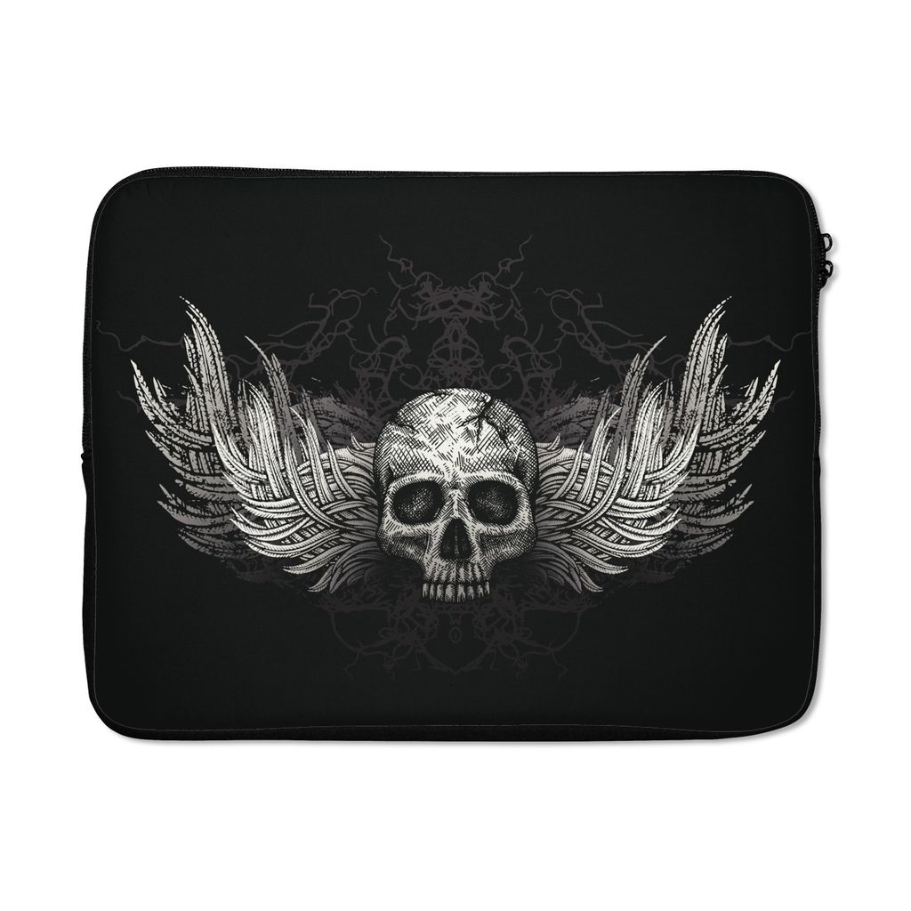 MuchoWow Laptop Hülle 17 Zoll Laptoptasche Eine Illustration eines geflügelten Schädels - Zipper - Schutzabdeckung