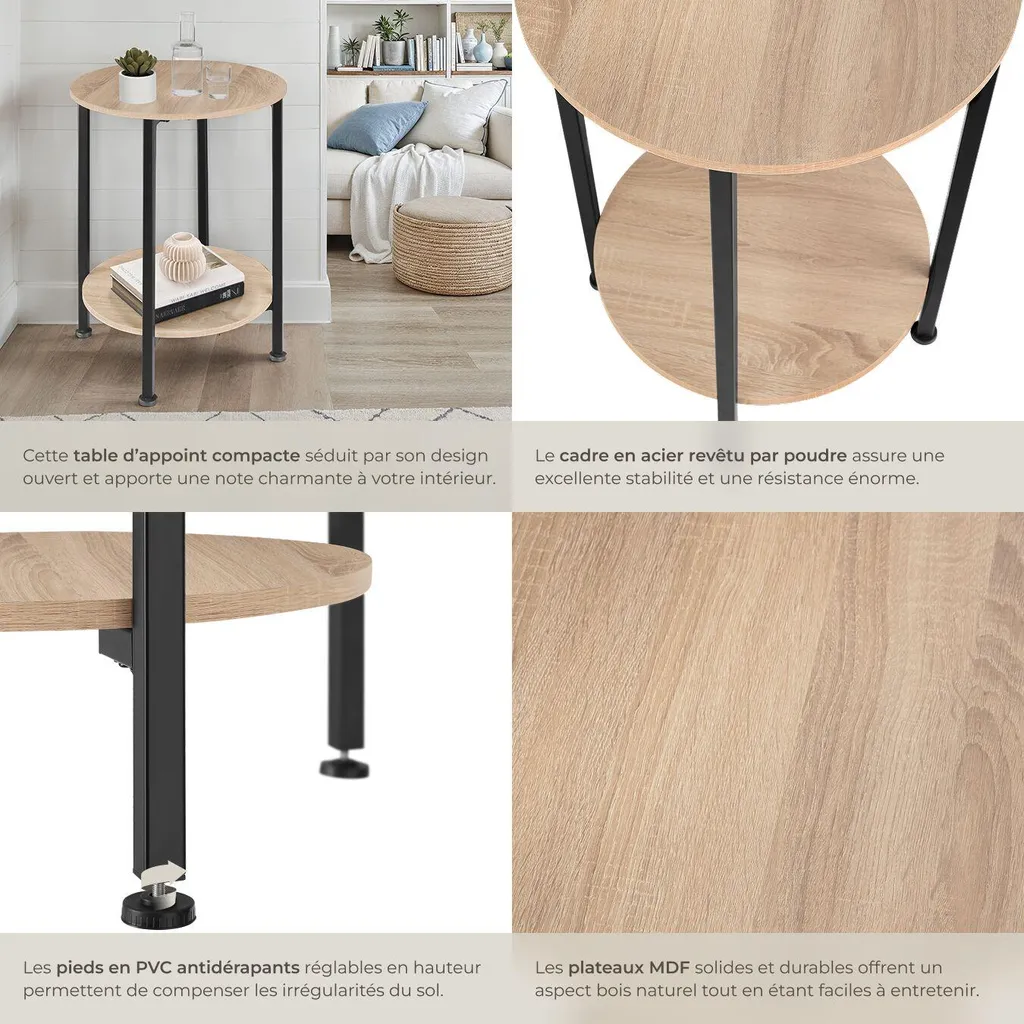 Table d'Appoint Industrielle Chêne Sonoma BALLINA - 45x64 cm Stable - 4