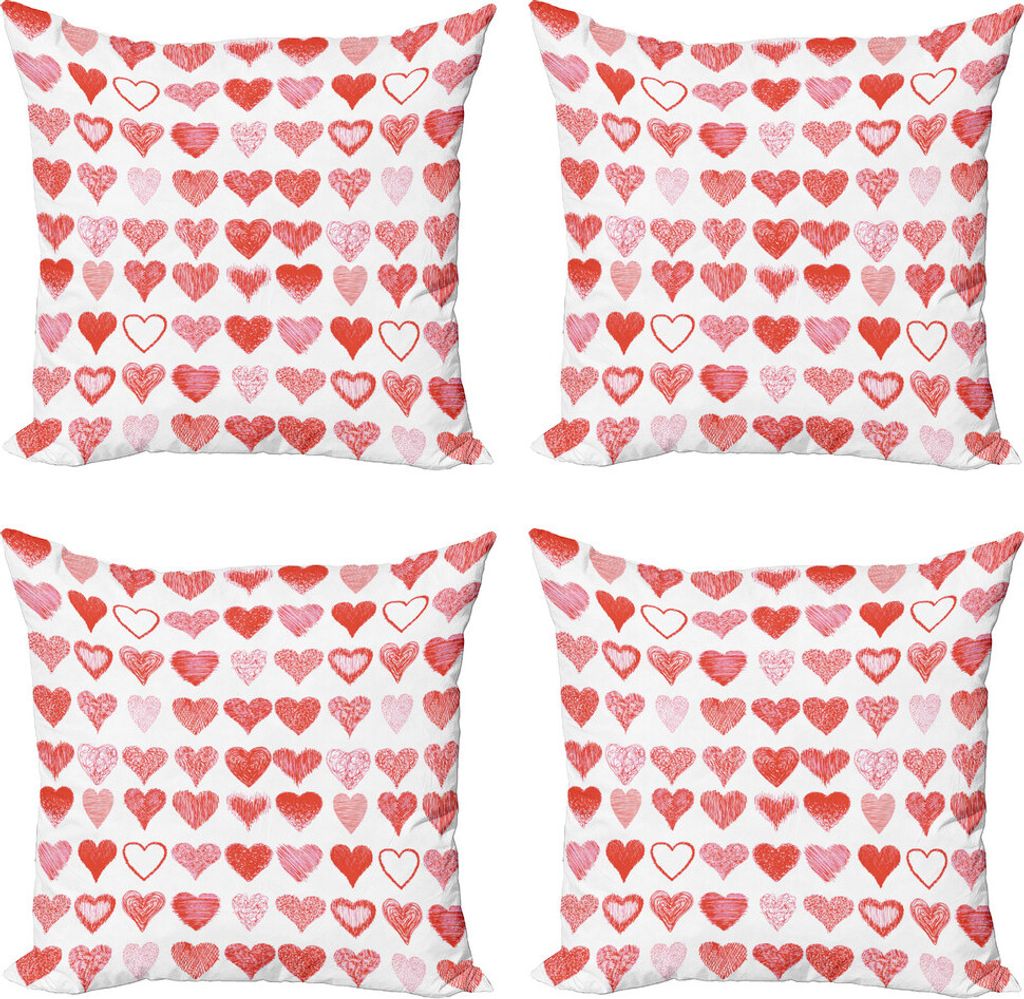 ABAKUHAUS Valentinstag Kissenbezug Set (4 Stück), Romantische Herzen, Moderner Doppelseitiger Digitaldruck, 60 cm x 60 cm, Vermilion Rosa Weiß