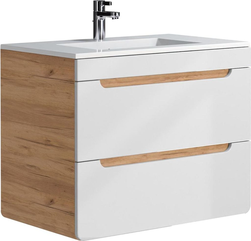 Hängender Badezimmerschrank mit Einbauwaschbecken – Natur und Weiß – 80 cm – ARUBA