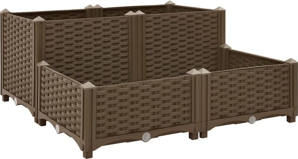 A brown modular raised garden bed.