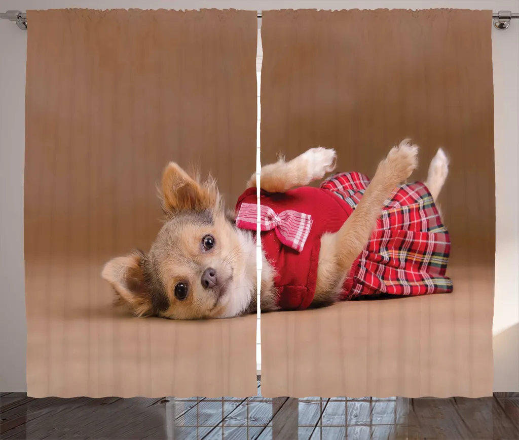 Grand Rideau Décoratif Chien Chihuahua pour Salon et Chambre 280x225 cm