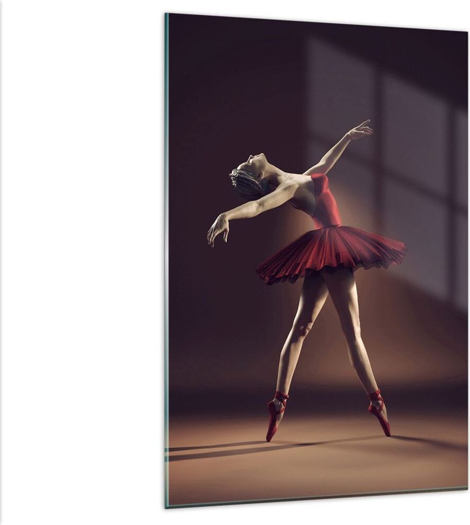 Bilder auf glas - Einteilig - Ballerina Rot Kleid - 80x120cm - Glasbilder - Wandbilder - Bilder - zum Aufhängen bereit - Wanddekoration aus Glas -...