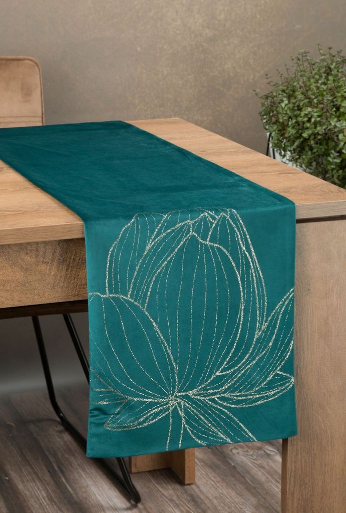 Festliche Tischdecke Tischdekoration BLINK 12 35x220 cm dunkeltürkis VELVET
