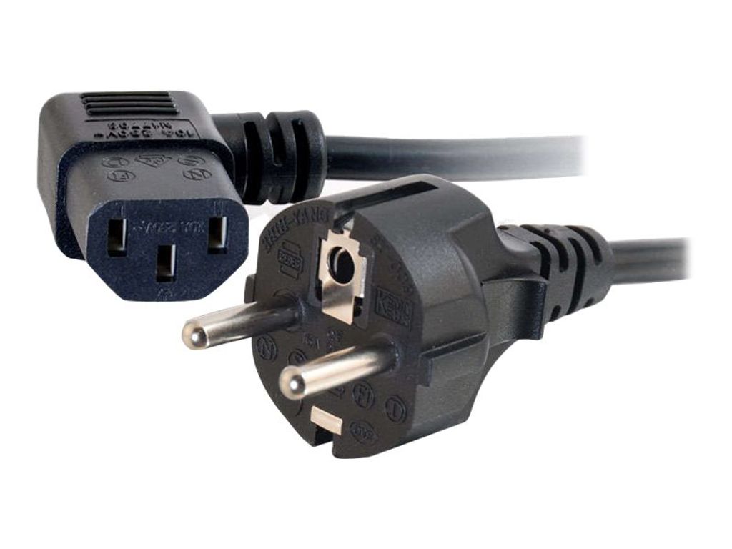 C2G Universal Power Cord - Stromkabel - CEE 7/7 (M) bis IEC 60320 C13 - 2 m - 90° Stecker, geformt - Schwarz