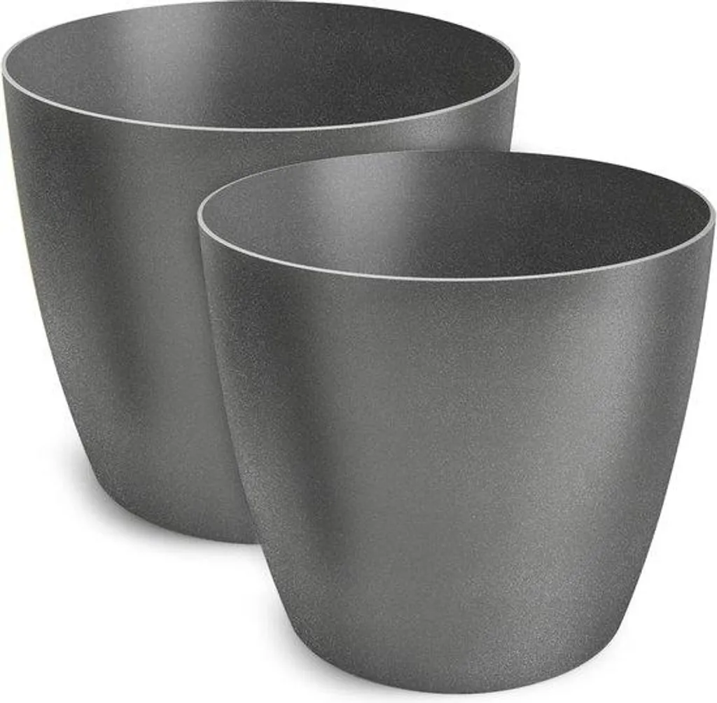Pots de fleurs décoratifs gris en plastique lot de 2 pour terrasse