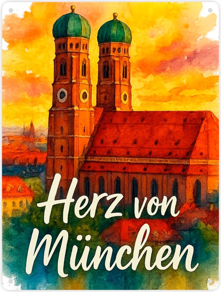 Münchner Frauenkirche Herz von München Metallschild XXL in 28x38 cm