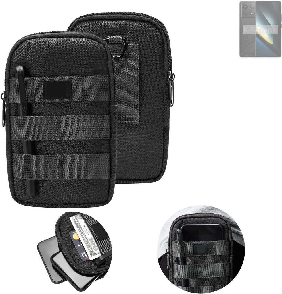 K-S-Trade Holster Gürtel Tasche kompatibel mit POCO F6 Pro Handy Tasche Schutz Hülle dunkel-grau viele Fächer, 1x