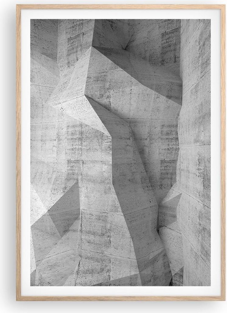 Gerahmtes Poster - Rahmen in heller Eiche - Beton Wand Grau - 70x100 cm - Wand Bild - Wanddeko - Wandbilder - Wandposter - Bilderrahmen - Bilder - ...
