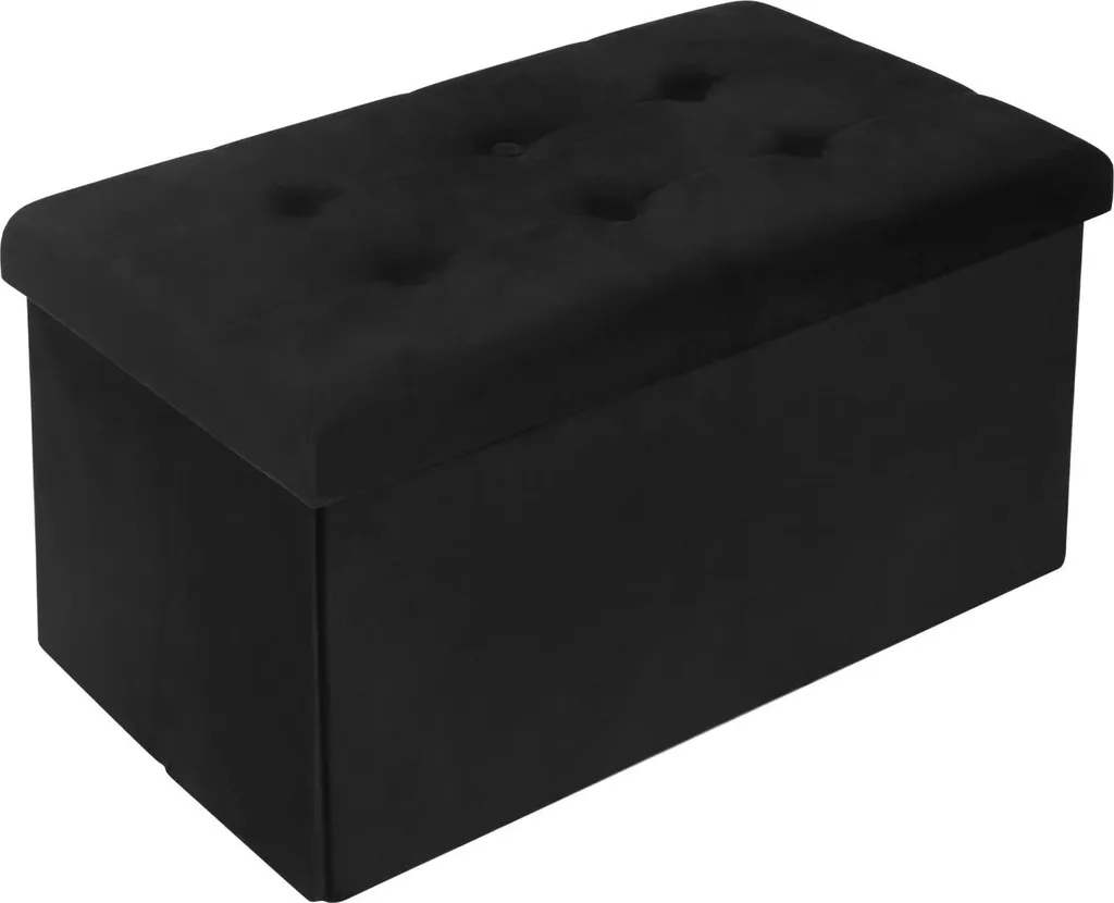Panca portaoggetti - Sgabello/pouf - Pieghevole - Coperchio rimovibile - Seduta in velluto imbottita - 76×38×38 cm - Nero