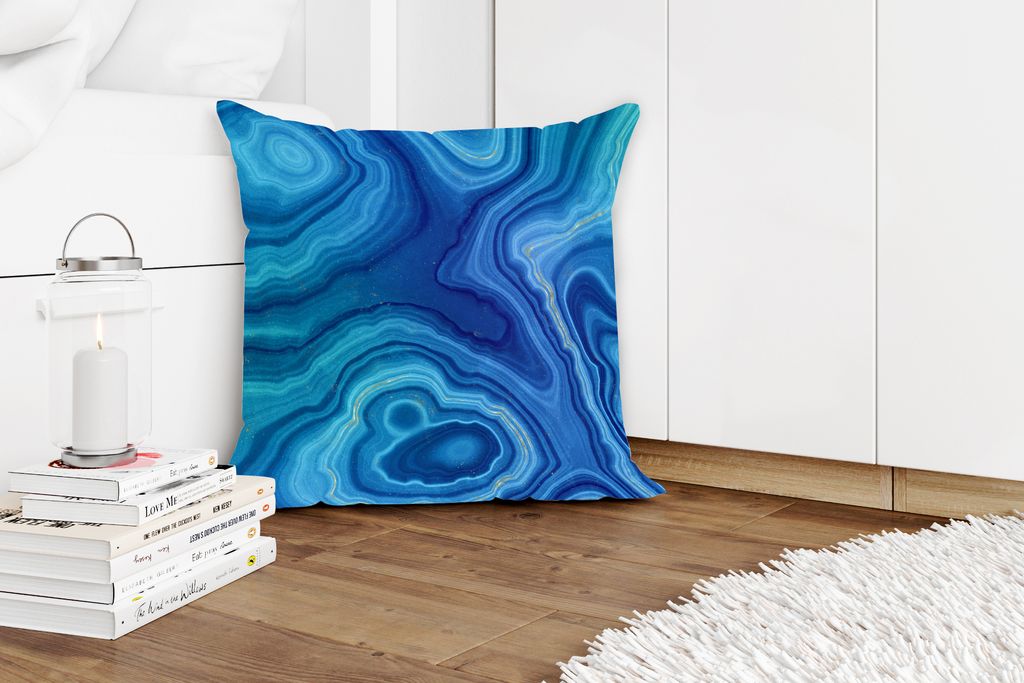 MuchoWow Zierkissen Sofakissen Wohnzimmer Dekokissen 50x50 cm Marmor - Achat - Blau - Steine - Komfort - Sofakissen