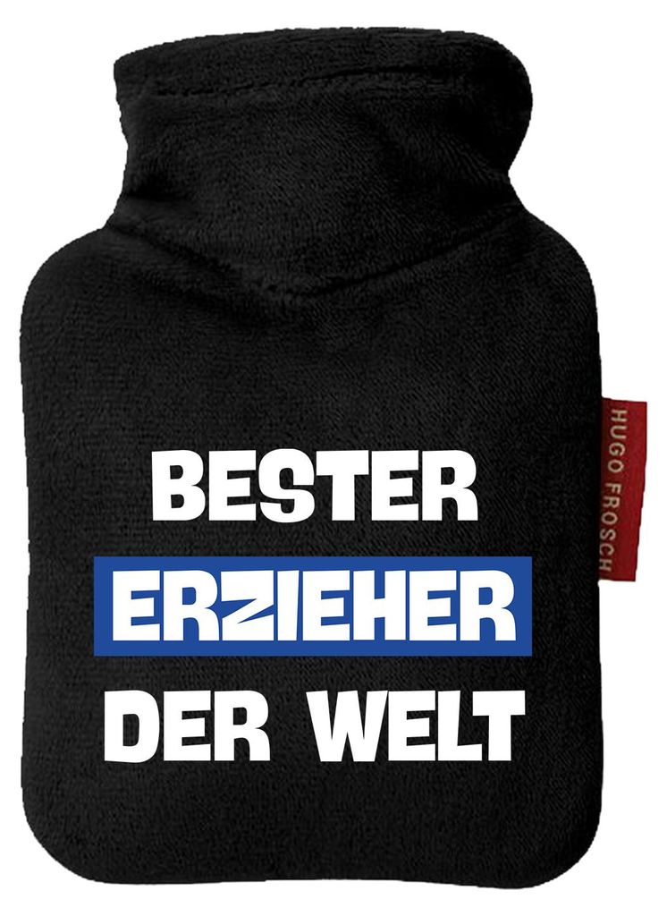 Huuraa Mini-Wärmflasche Bester Erzieher der Welt 0,2 Liter Black Mini Veloursbezug Taschenwärmer Geschenkidee