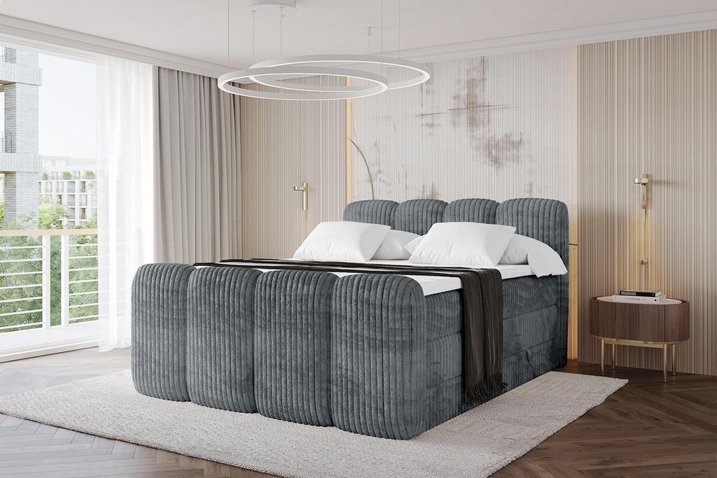 ALTDECOR Boxspringbett mit Fußteil - NINA-Z KING - 120x200 Dunkelgrau- Komplett-Set mit H3 und H4 Matratzen und Topper, Polsterbett mit Bettkäste...