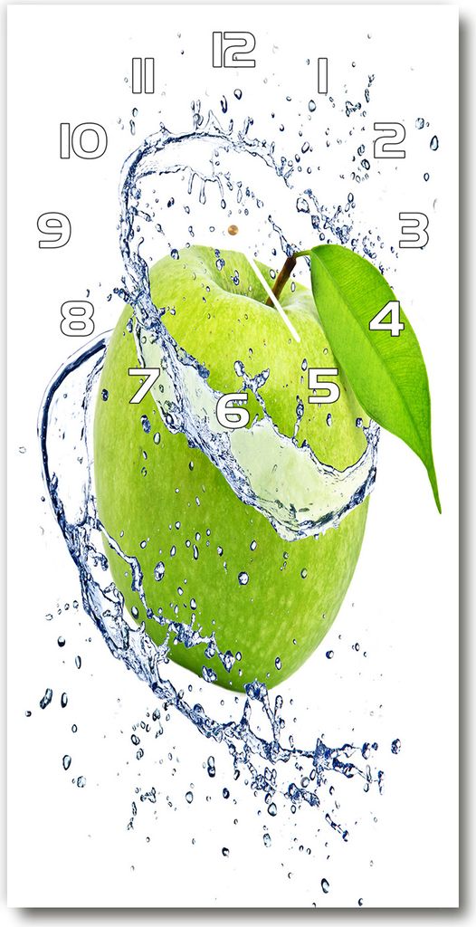 Wanduhr aus Glas – 30x60 cm - Glasbild - Glasuhr - Gehärtetes Glas -Grüne Äpfel