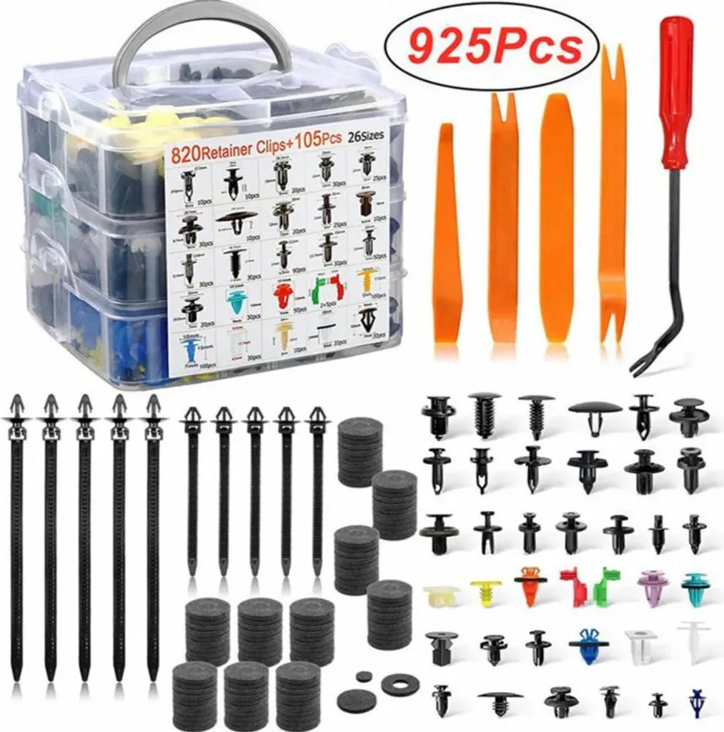 SUPER KIT 820 Pezzi Clip Fissaggio Plastica Auto Universale + Tool