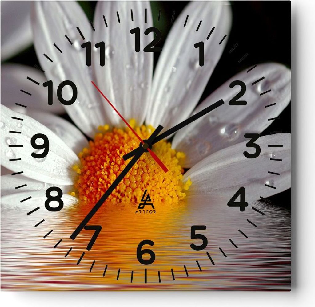Wanduhr - Quadrat - Glasuhr - Kraut Kamille Blume Wasser - 30x30cm - Schleichendes Uhrwerk - Lautlos - zum Aufhängen bereit - Dekoration Modern - ...