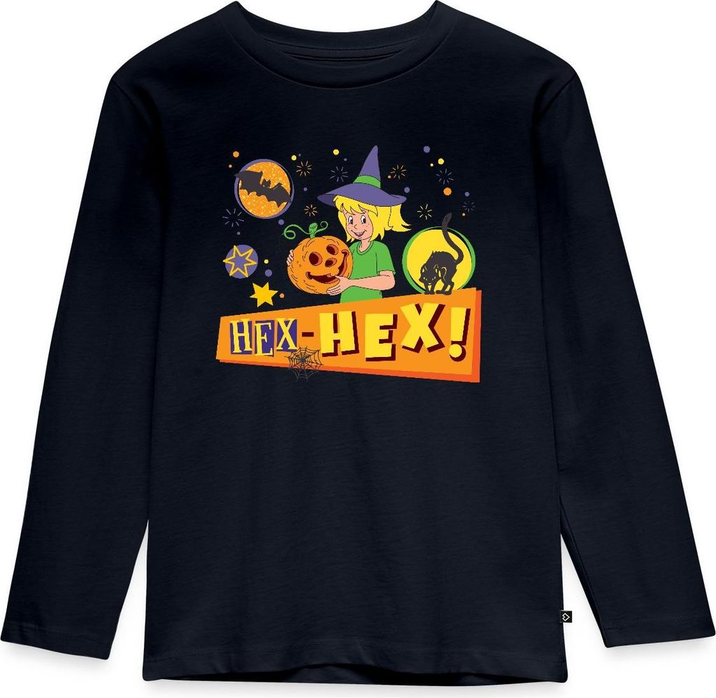 Spreadshirt Bibi Blocksberg Halloween Hex-Hex! Mit Bibi Kinder Premium Langarmshirt, 110/116 (4 Jahre), Navy